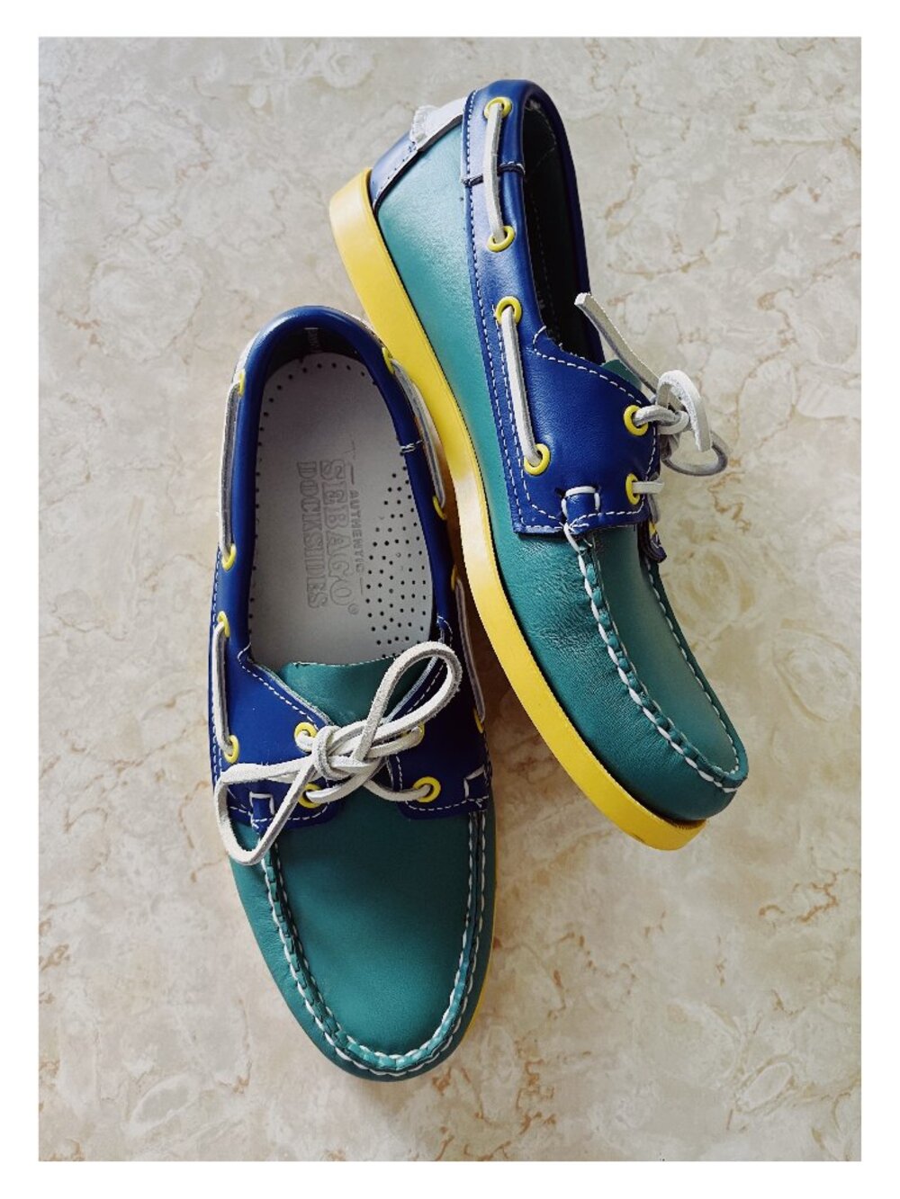 Sebago Sz 7.5 Docksides Spinnaker Boat Shoes Blue Green and Yellow